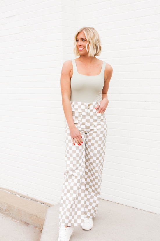 Demi Checkered High Waisted Pants | Taupe