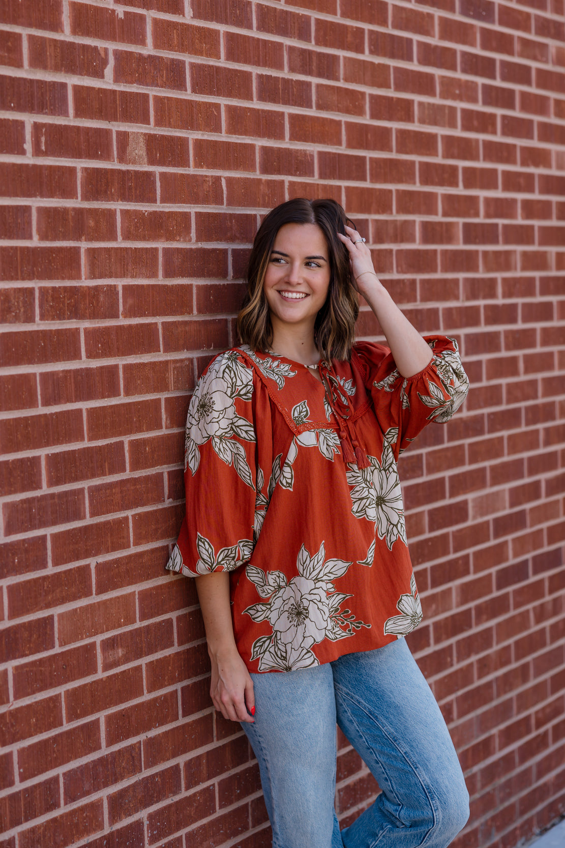 Amanda 3/4 Floral Top | Rust