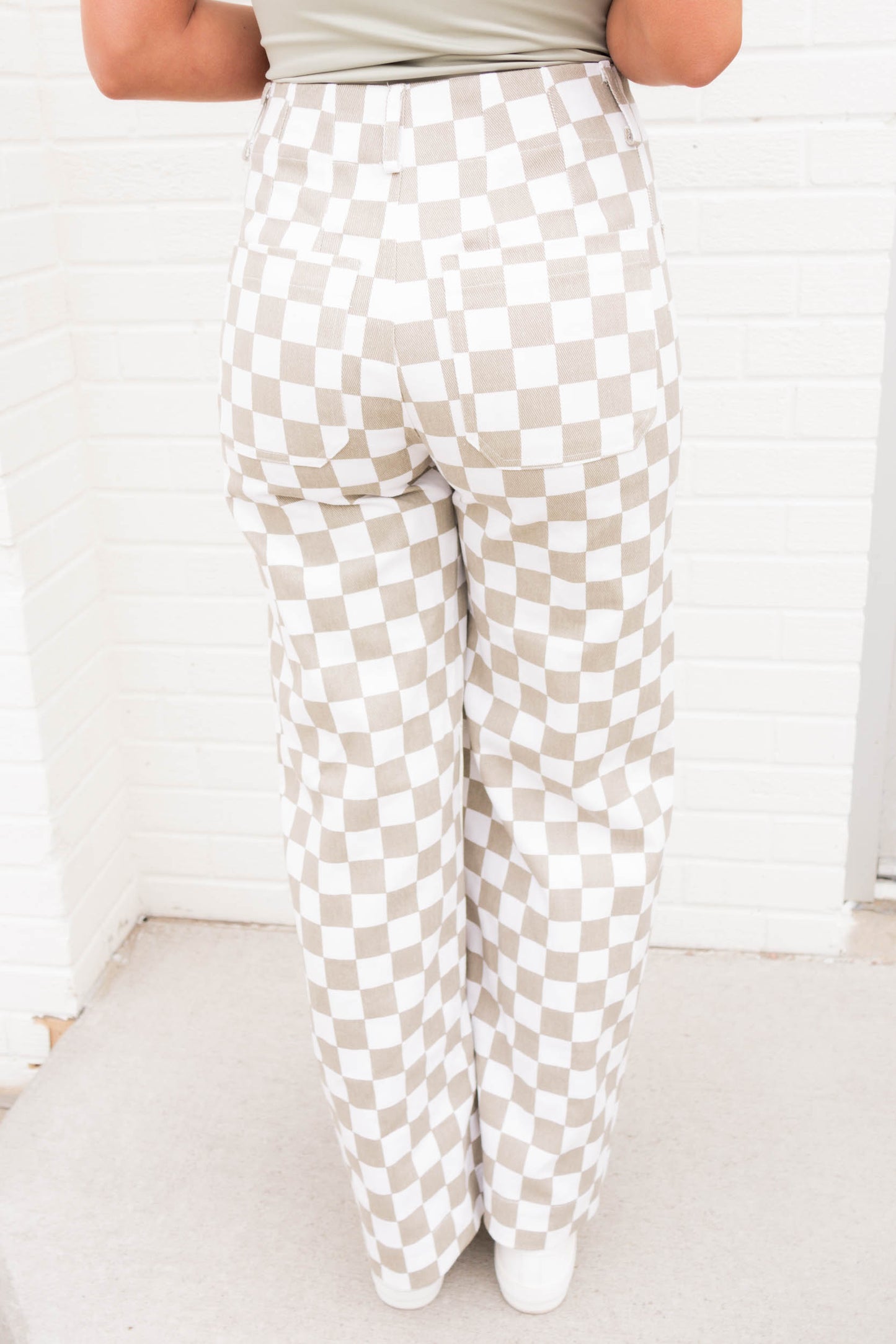 Demi Checkered High Waisted Pants | Taupe