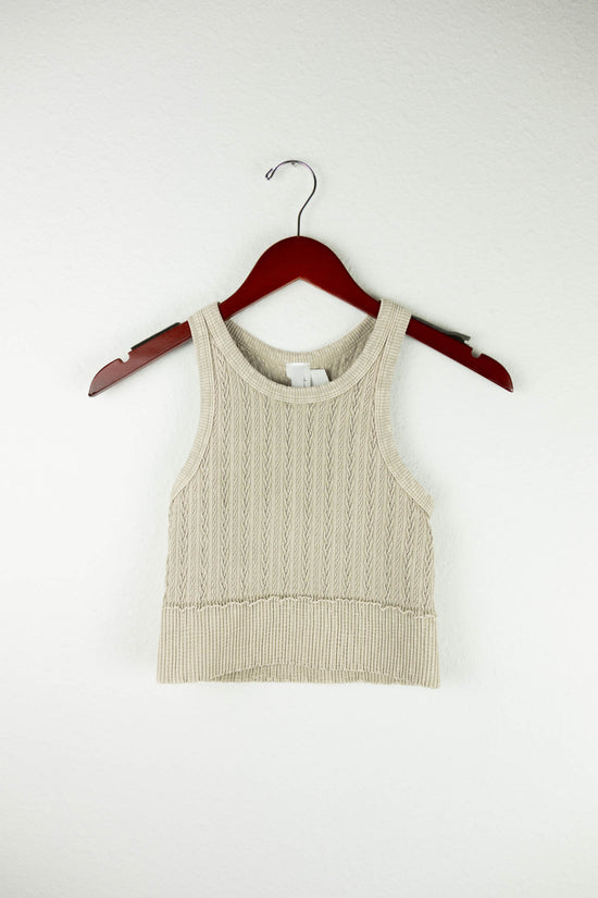 Billie Cable Knit Highneck Crop Top | Vintage Sandshell