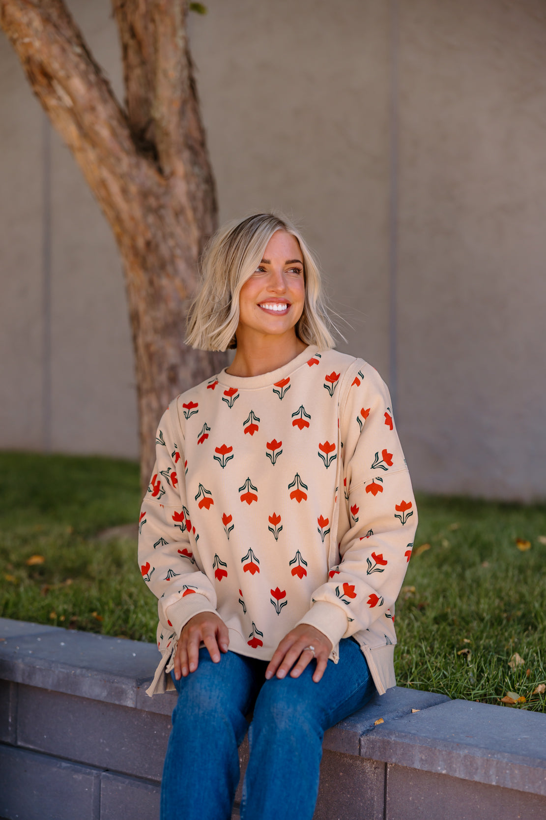 Sally Flower Printed Crewneck | Natural
