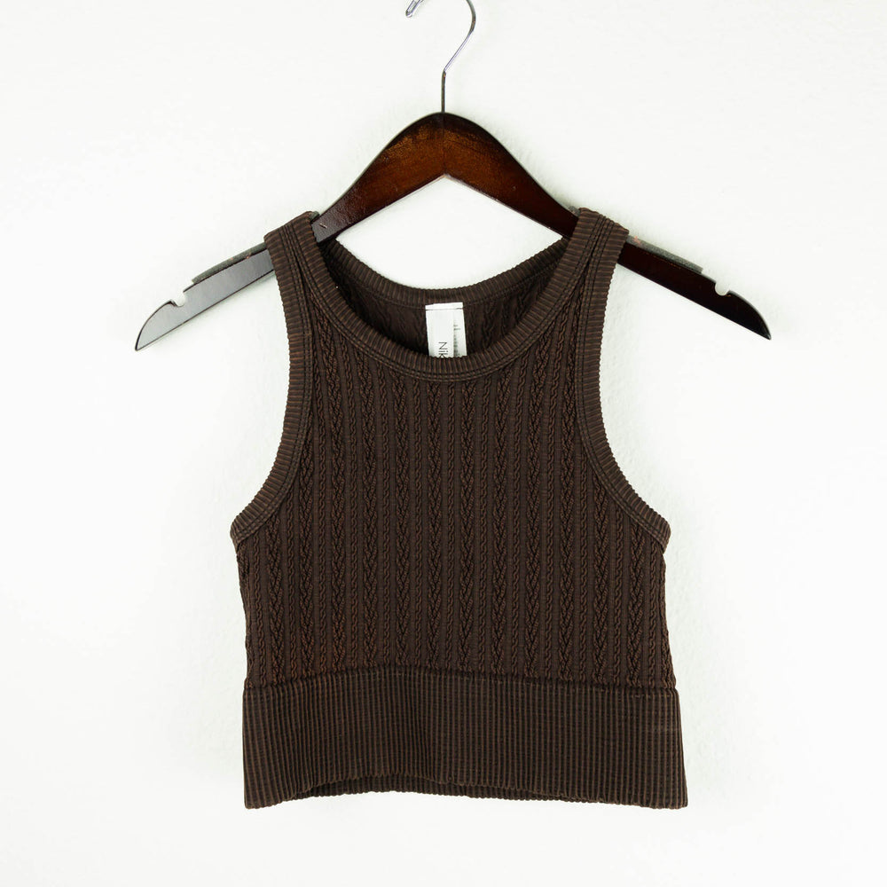 Billie Cable Knit Highneck Crop Top | Vintage Chocolate