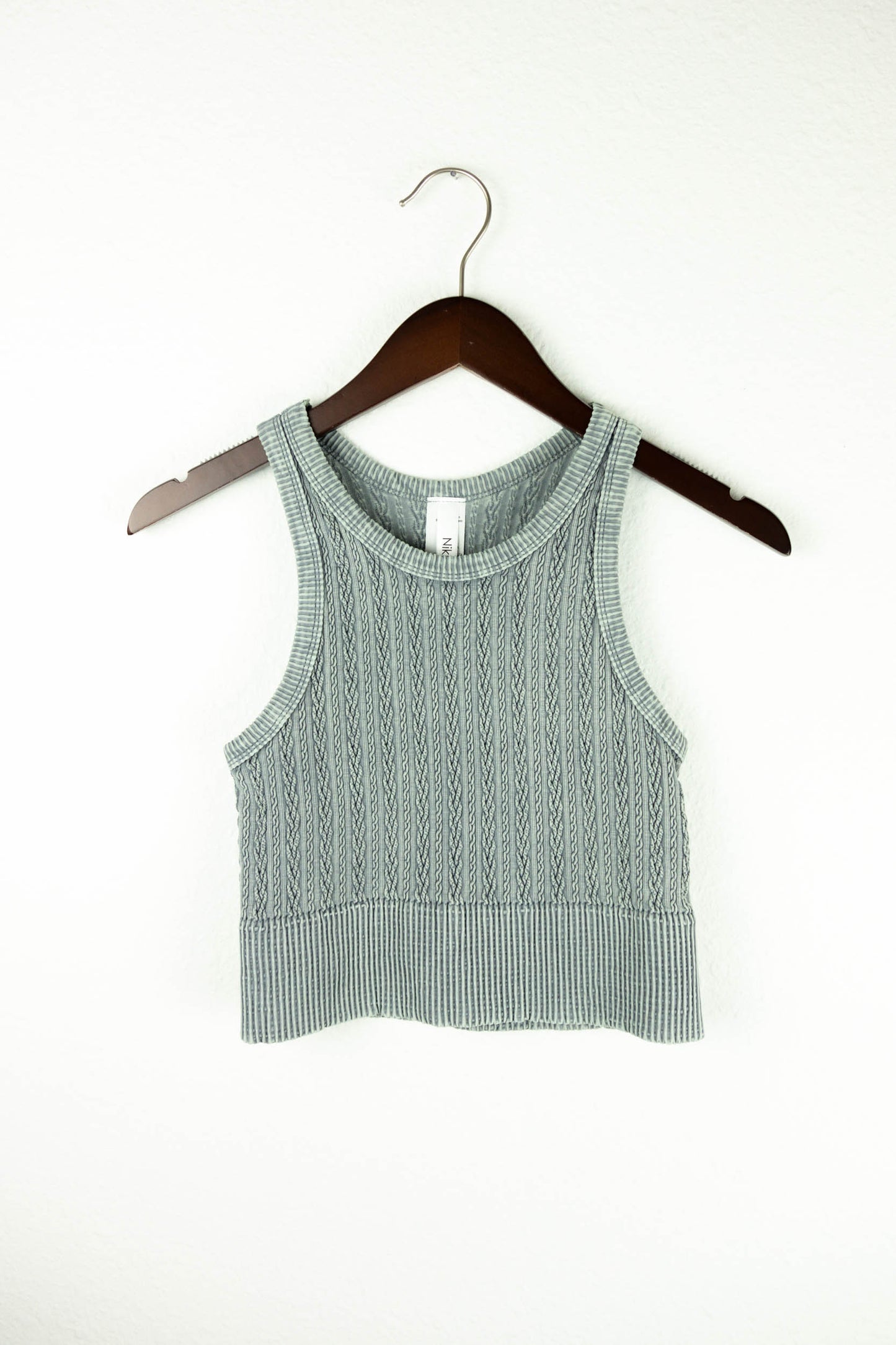 Billie Cable Knit Highneck Crop Top | Vintage Ether Grey