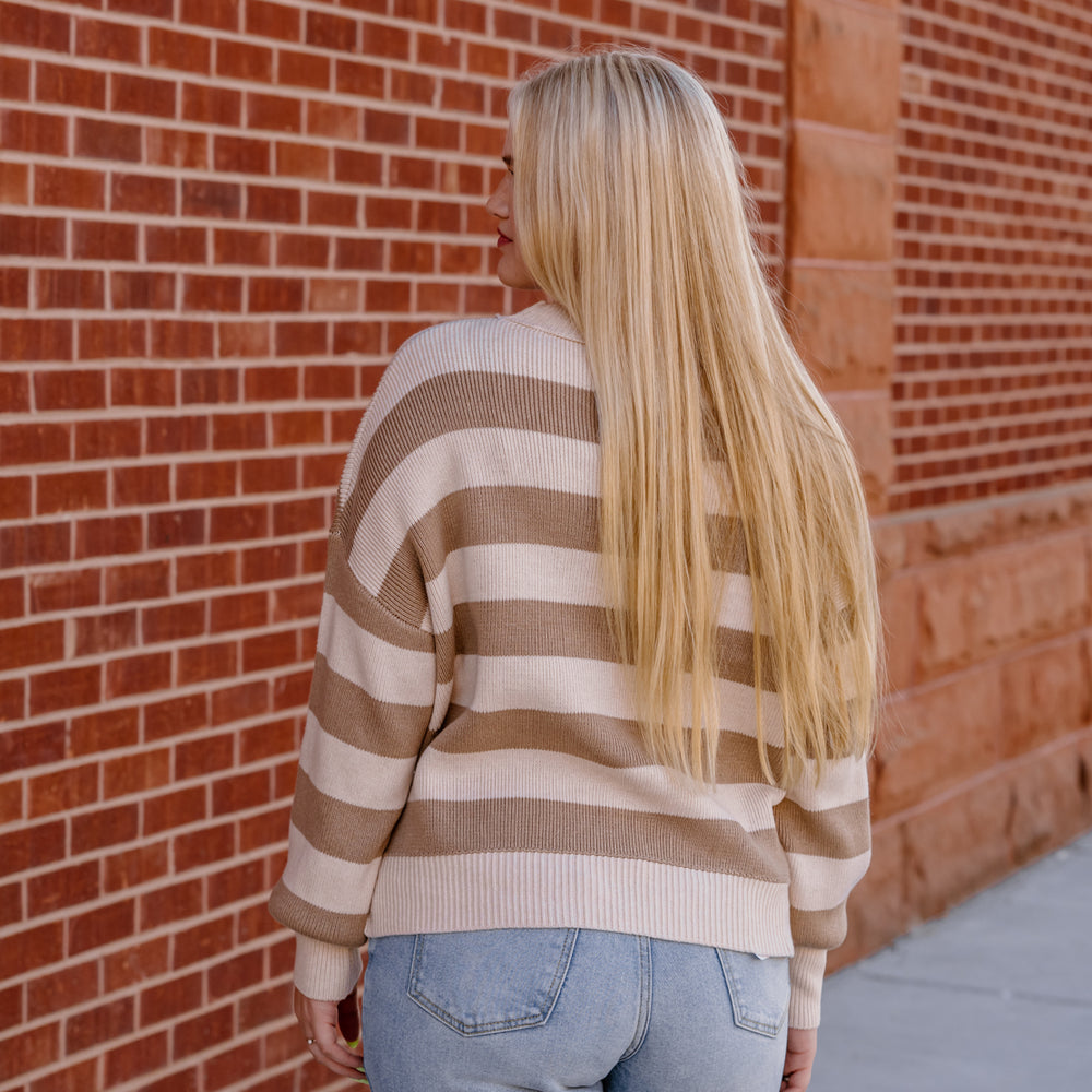 
                      
                        Saige Striped Knit Sweater | Taupe
                      
                    