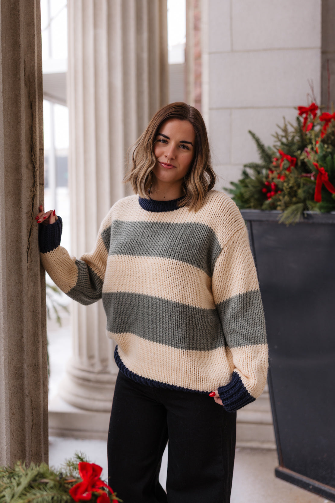 Leni Striped Oversized Sweater | Navy/Sage