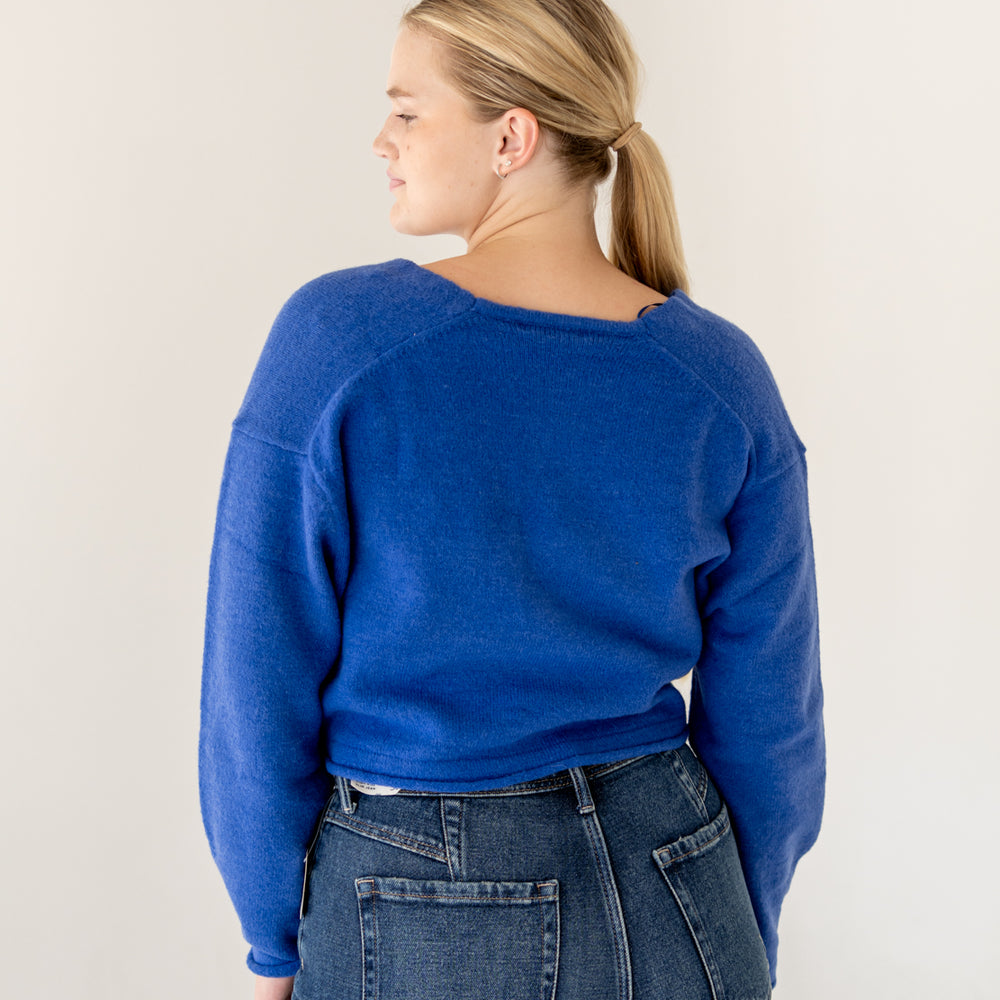 
                      
                        Holly V-Neck Cropped Sweater | Cobalt
                      
                    