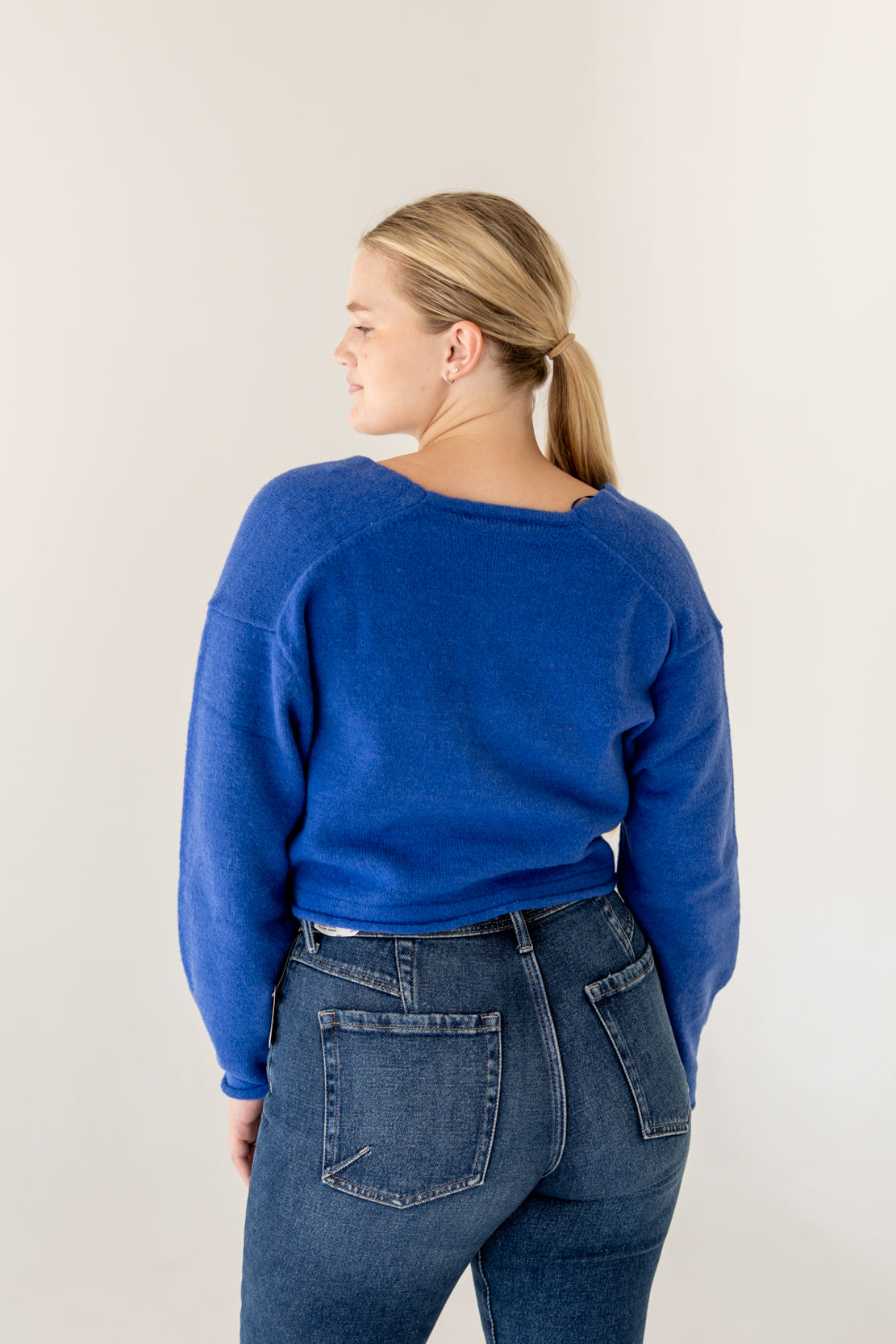 Holly V-Neck Cropped Sweater | Cobalt