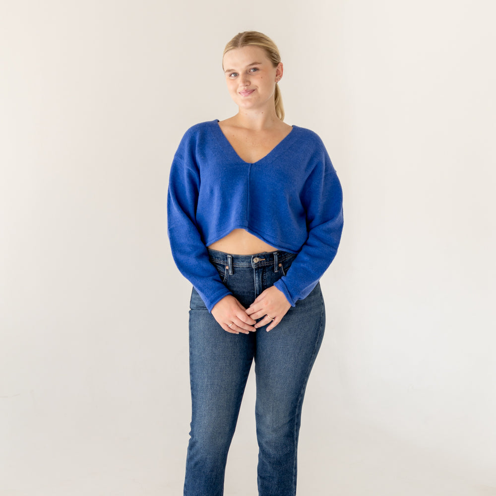 Holly V-Neck Cropped Sweater | Cobalt