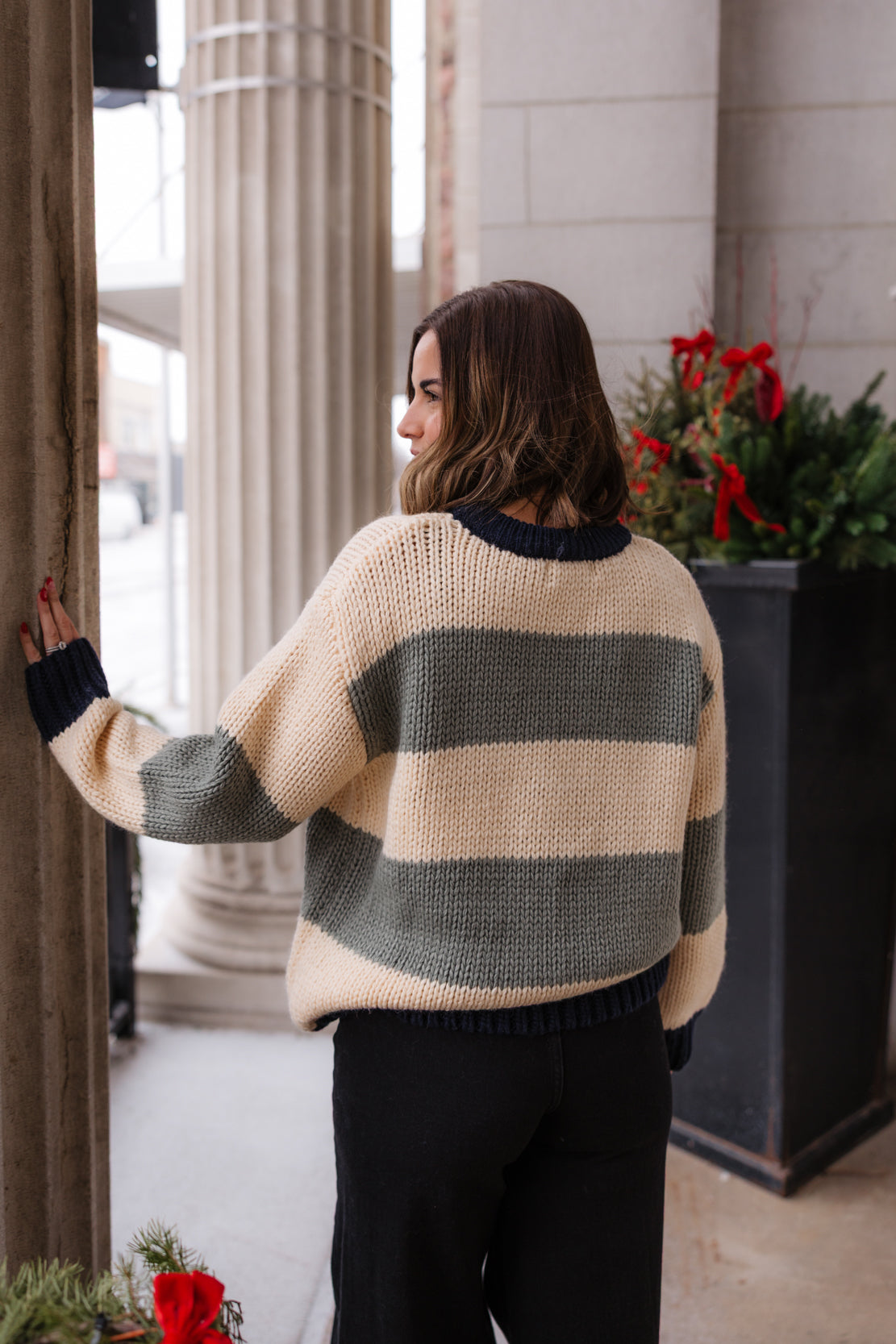 Leni Striped Oversized Sweater | Navy/Sage