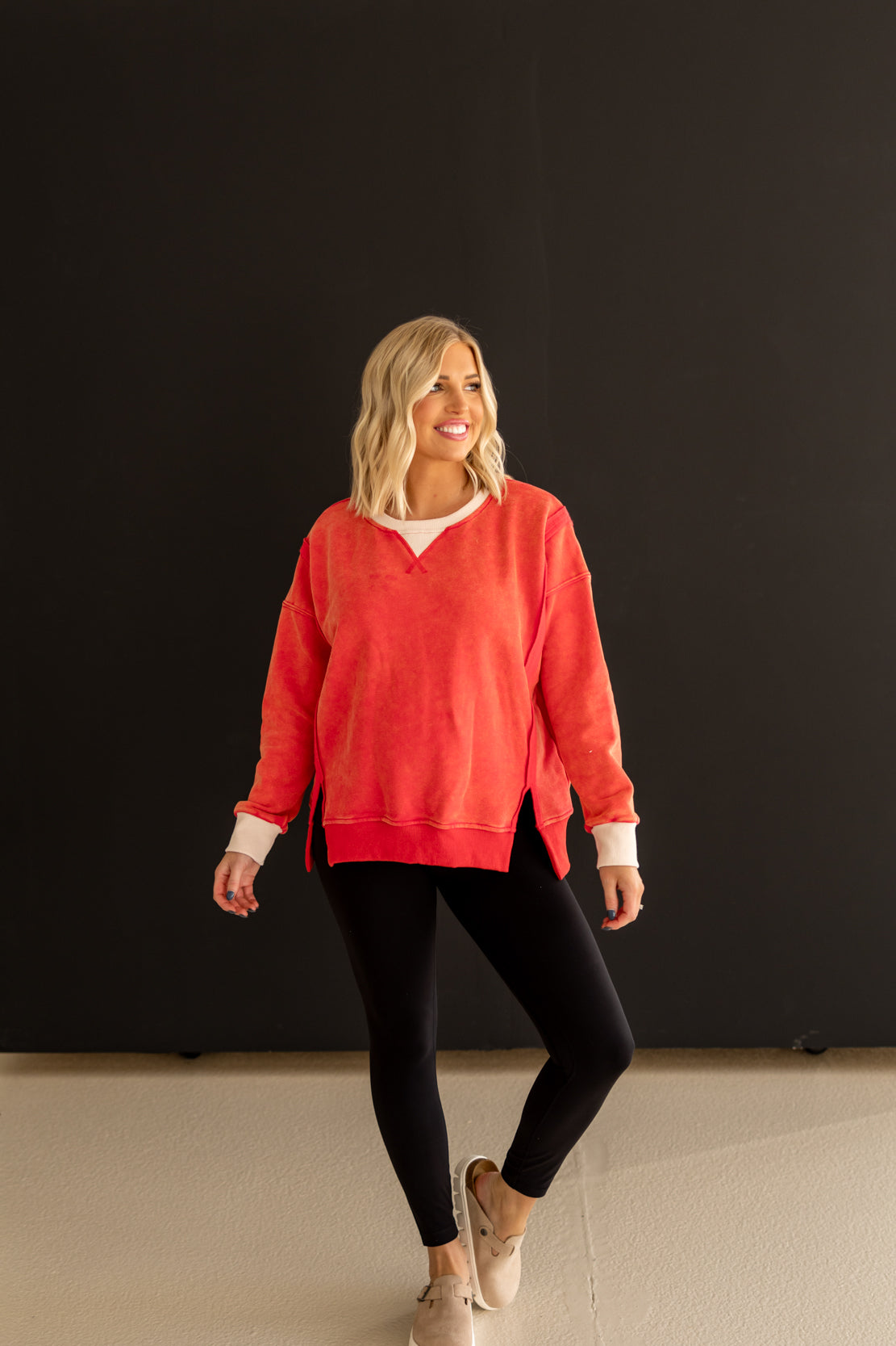 Adeline Color Block Crewneck | Red