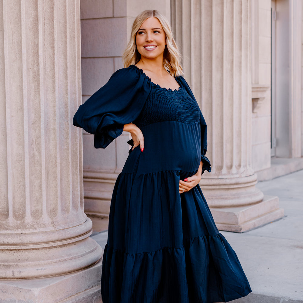 
                      
                        Henley Tiered Midi Dress | Navy
                      
                    