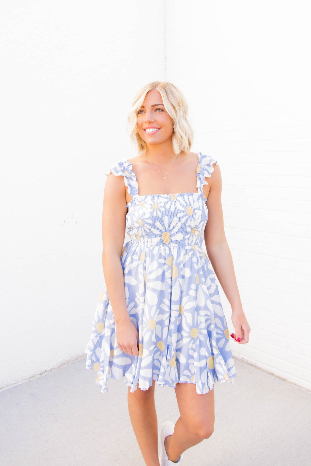 Aubrey Daisy Print Dress | Light Blue