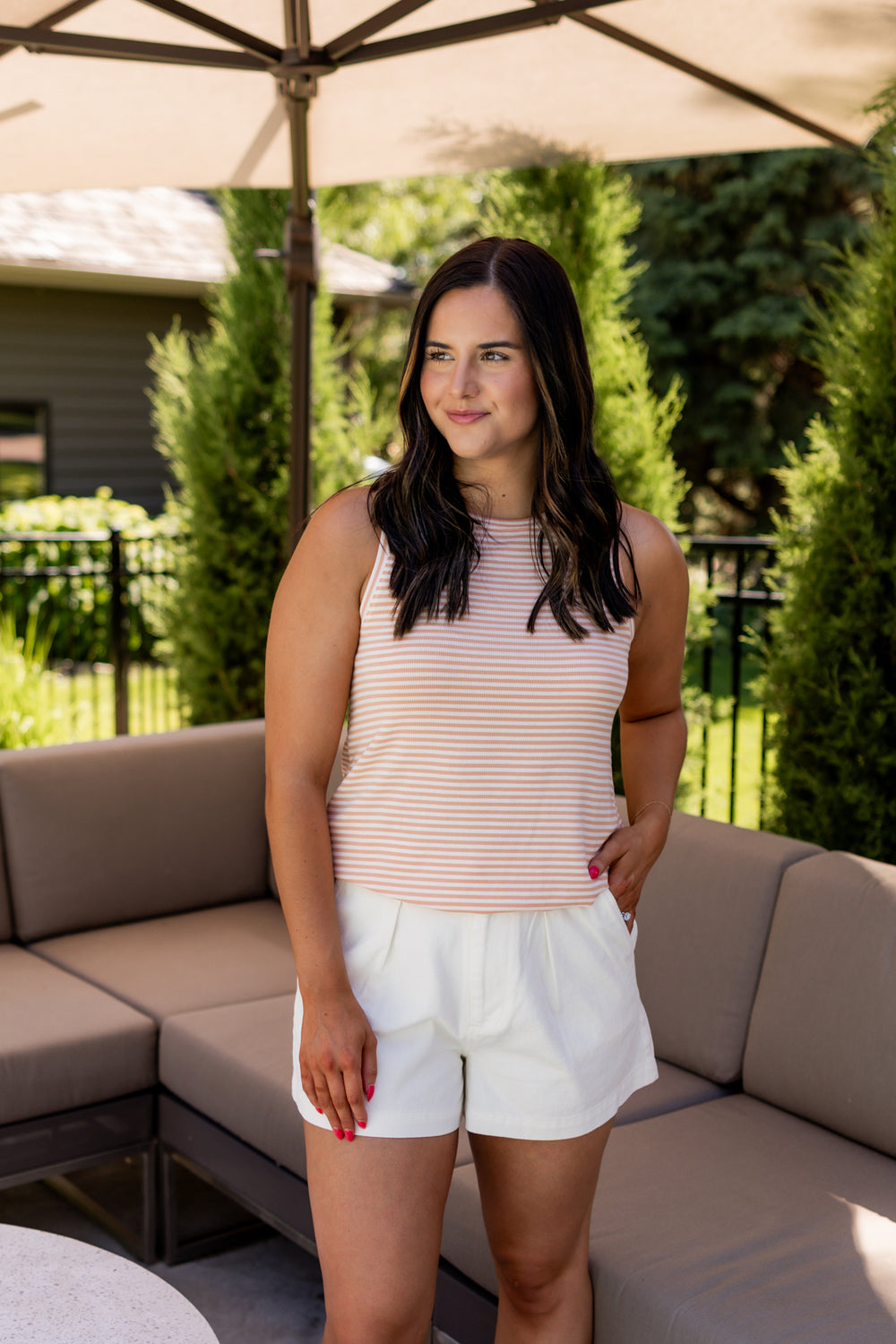 Sinclair Striped Basic Tank | Peach