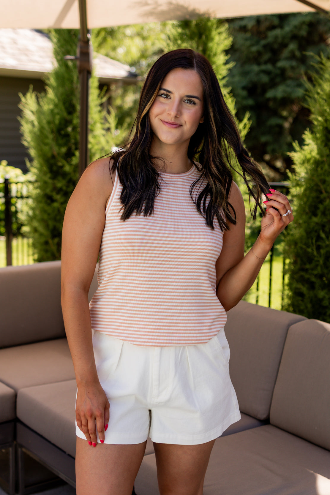 Sinclair Striped Basic Tank | Peach