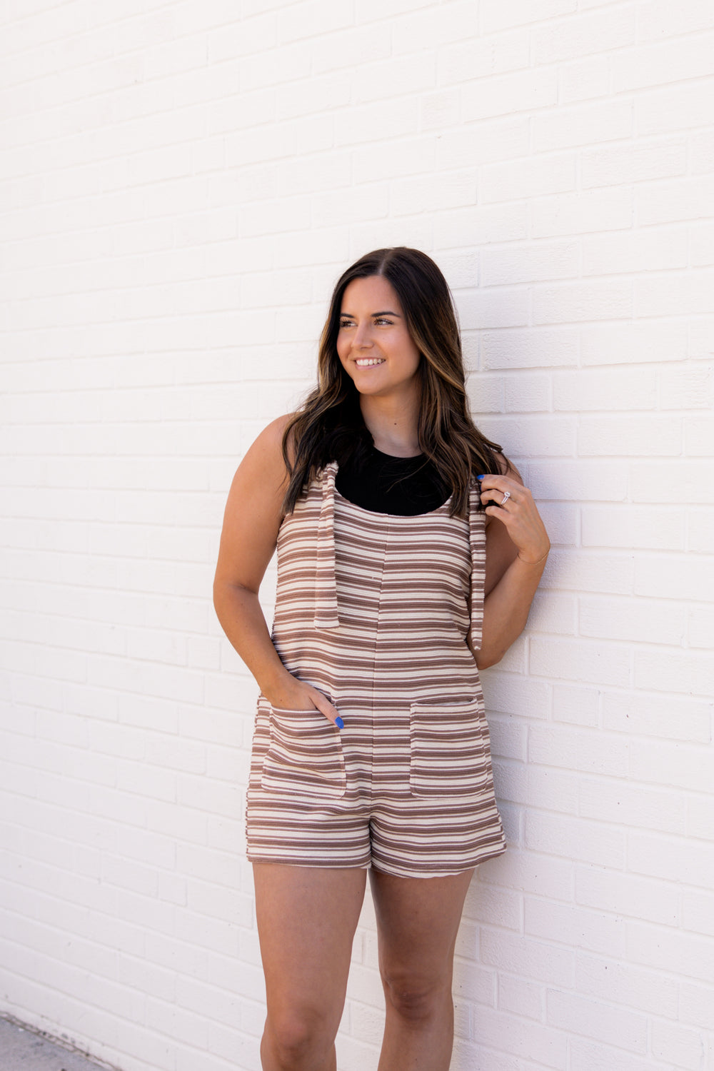 Camila Striped Knit Romper | Choco Stripe