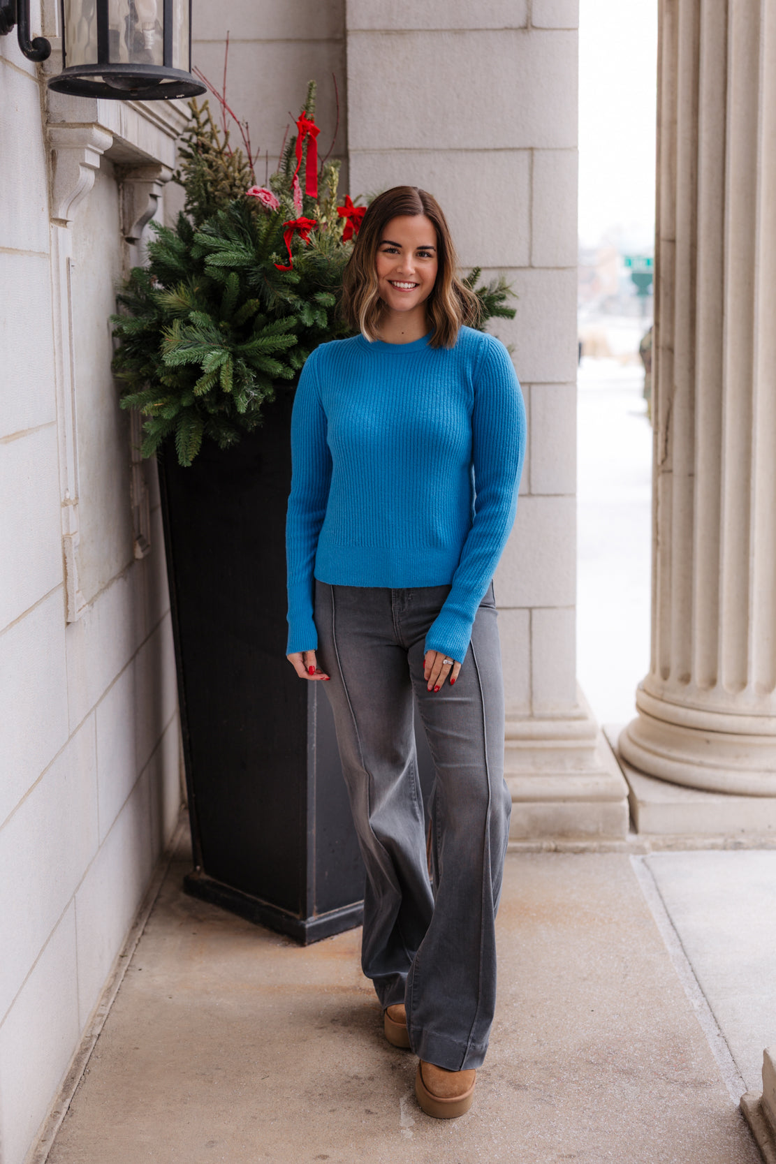 Happi High Rise Flare Pintuck Jean | Grey