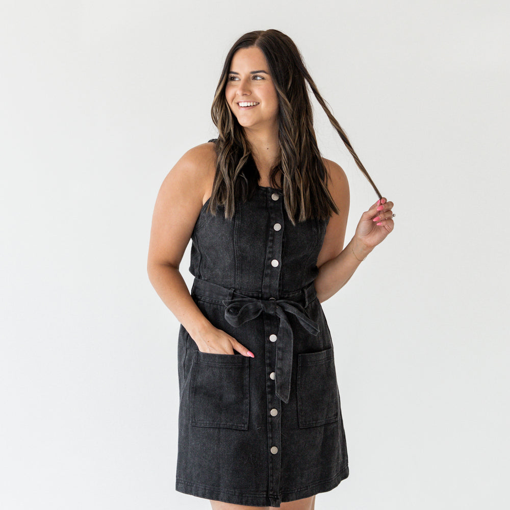 Brandi Button Down Mini Dress | Washed Black