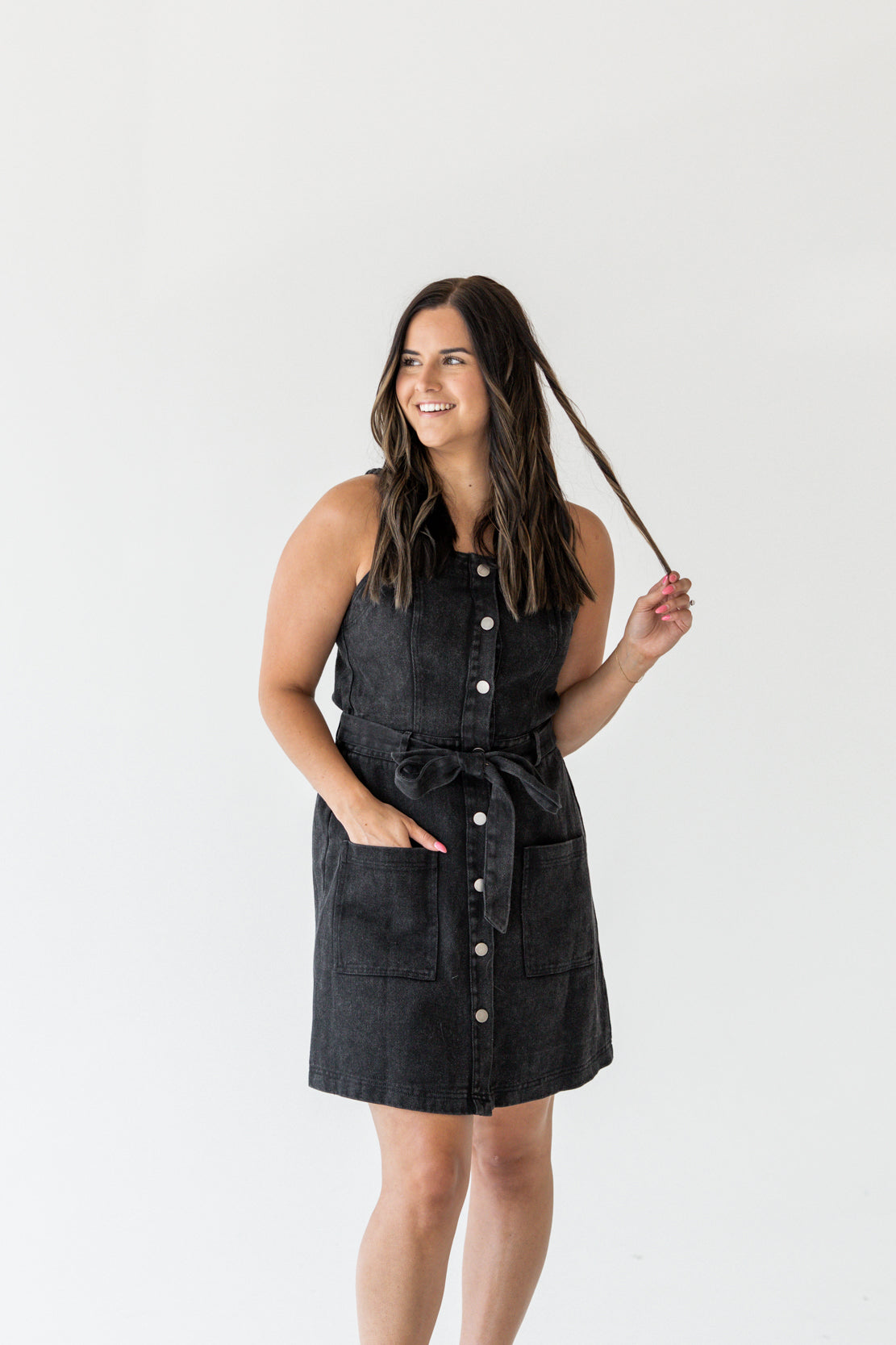 Brandi Button Down Mini Dress | Washed Black