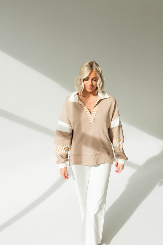 Sydney French Terry Colorblock Top | Taupe/Cream