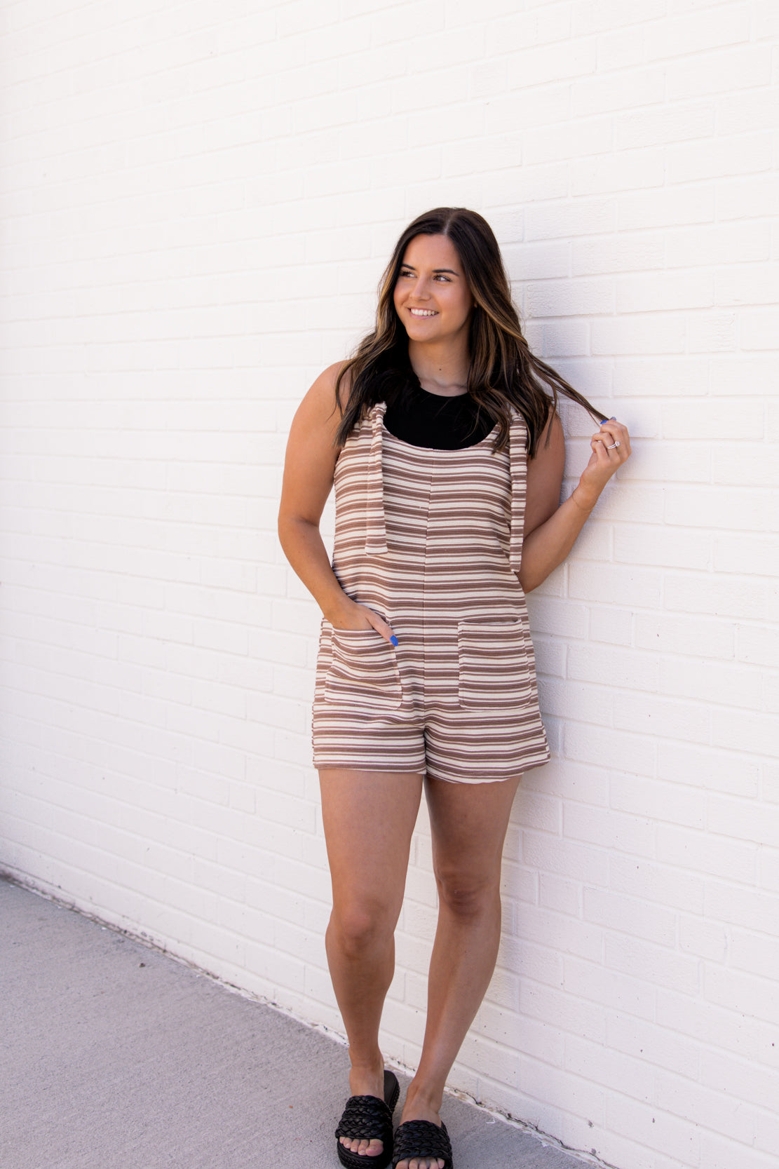 Camila Striped Knit Romper | Choco Stripe