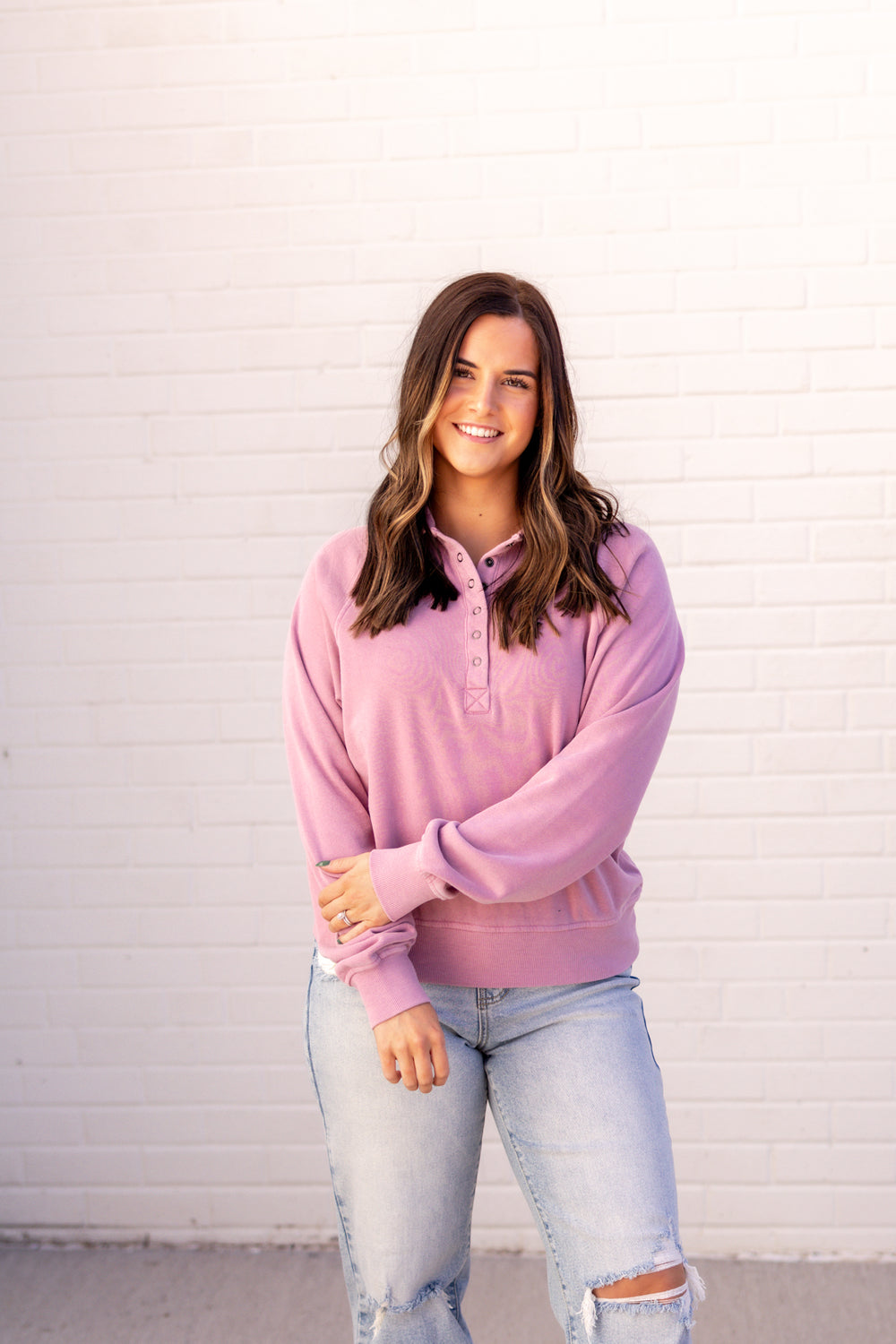 Priscilla Half Button Top | Orchid Haze