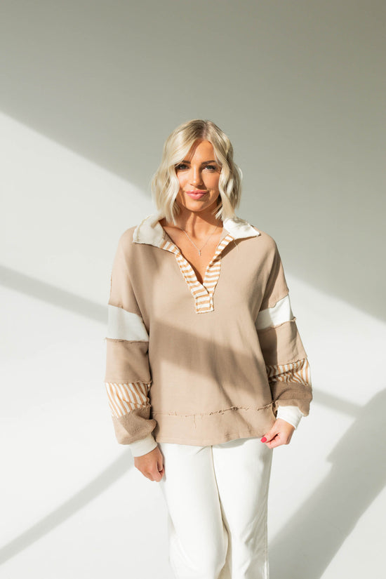 Sydney French Terry Colorblock Top | Taupe/Cream