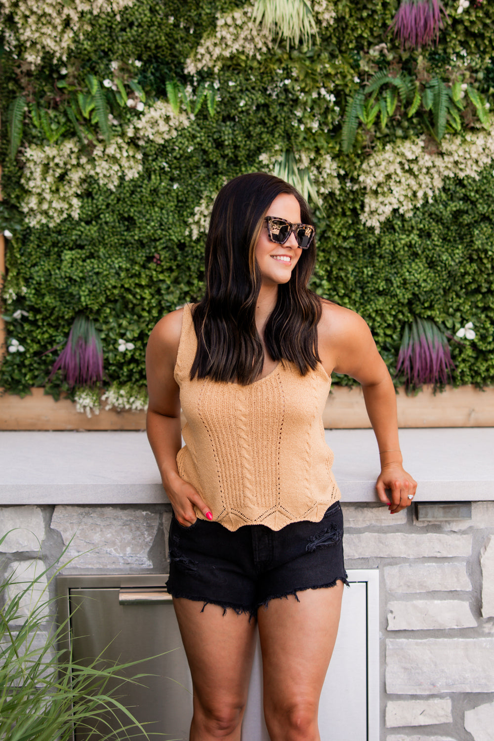 Destiney V-Neck Sweater Tank | Marigold