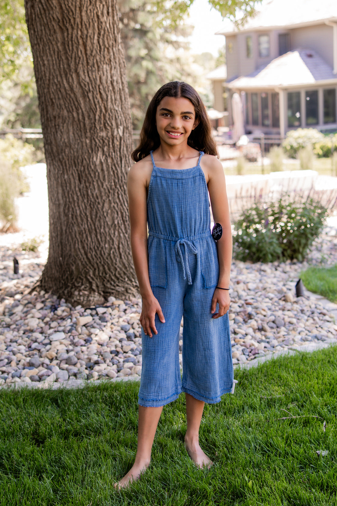 Girls' Cotton Gauze Jumpsuit | Washed Blue