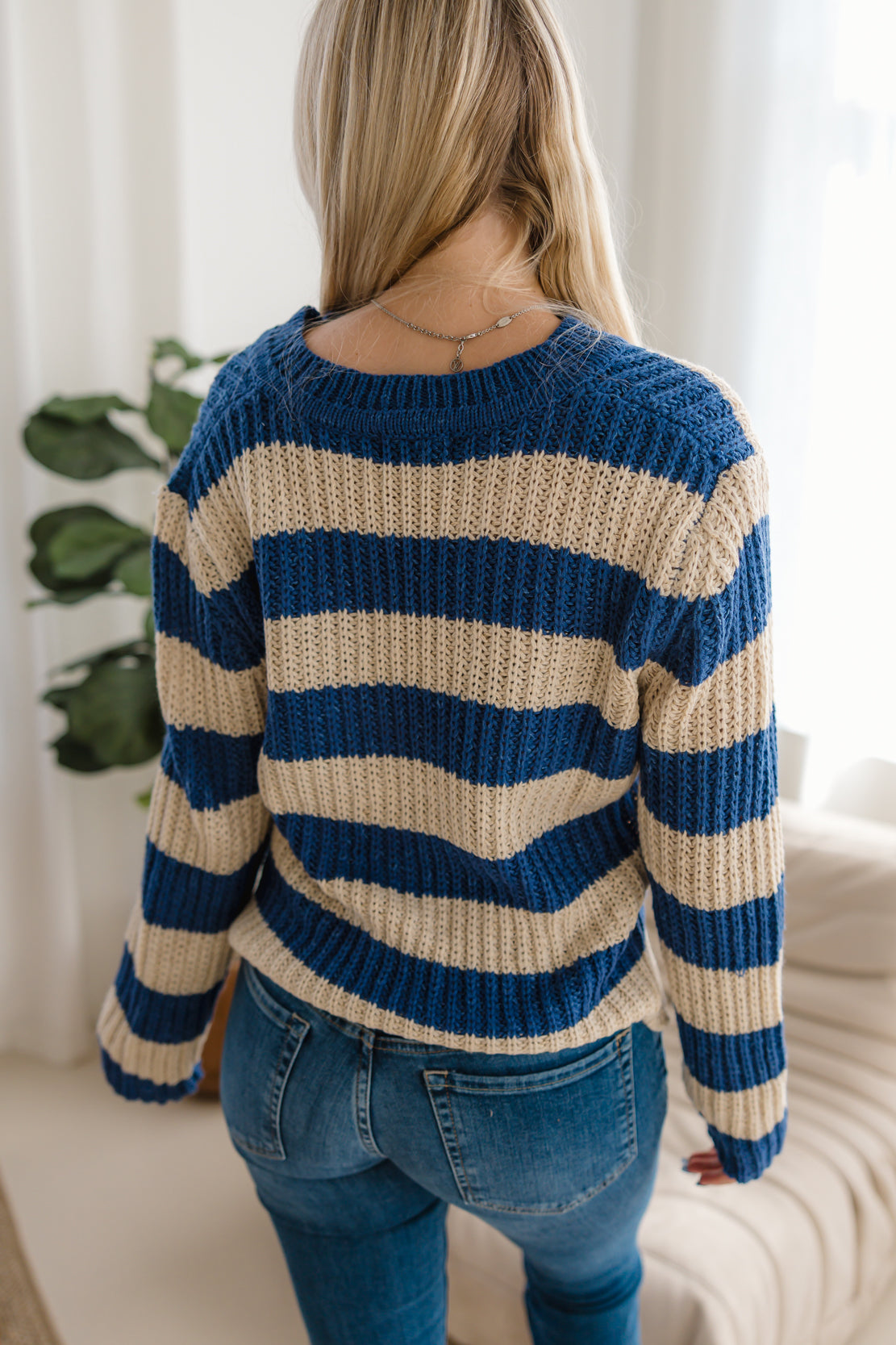 Brandi Striped Crochet Sweater | Ecru/Navy