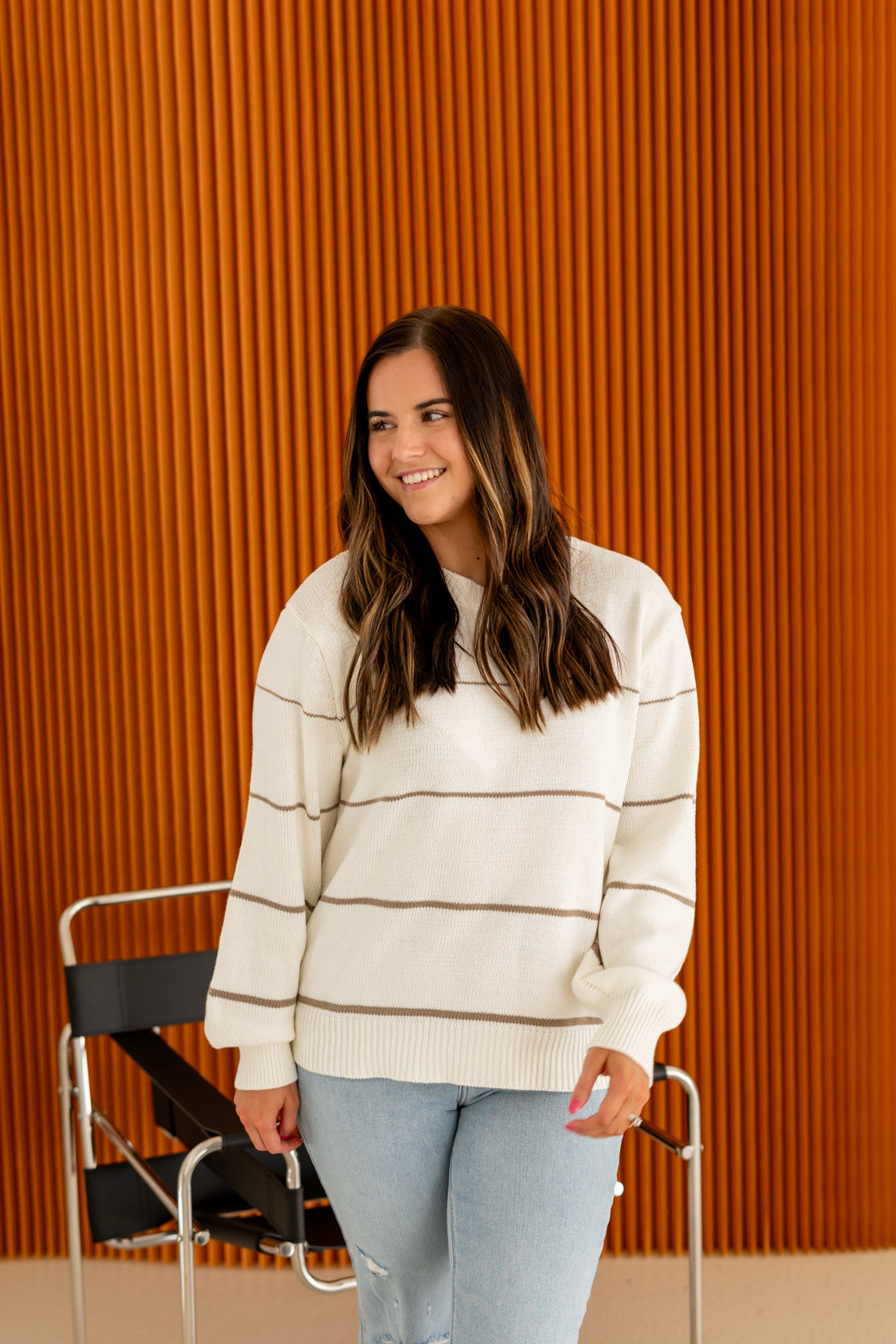 Hazel Striped Sweater | Cream/Mocha