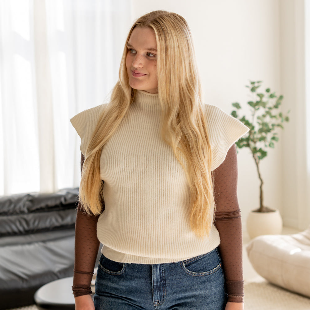 Lesley Mock Neck Sweater Vest | Cream