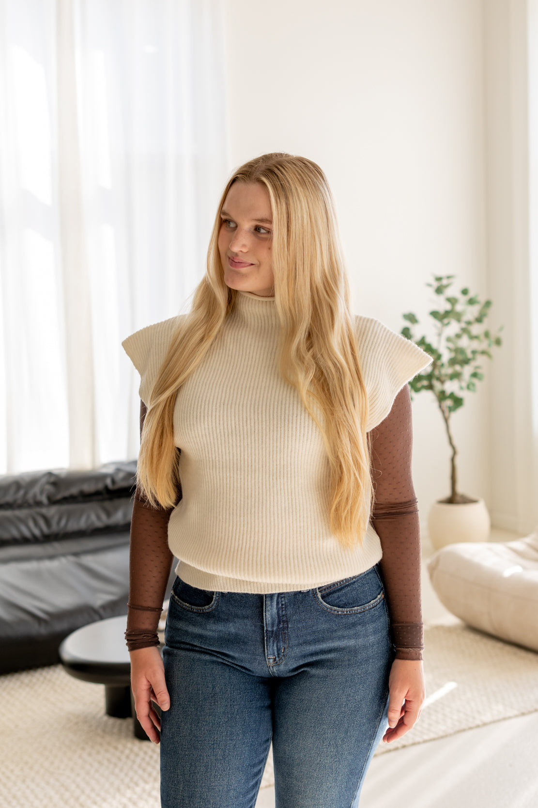 Lesley Mock Neck Sweater Vest | Cream