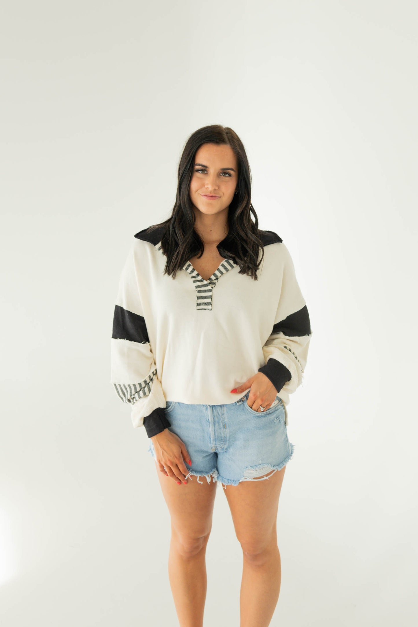 Sydney French Terry Colorblock Top | Cream/Black