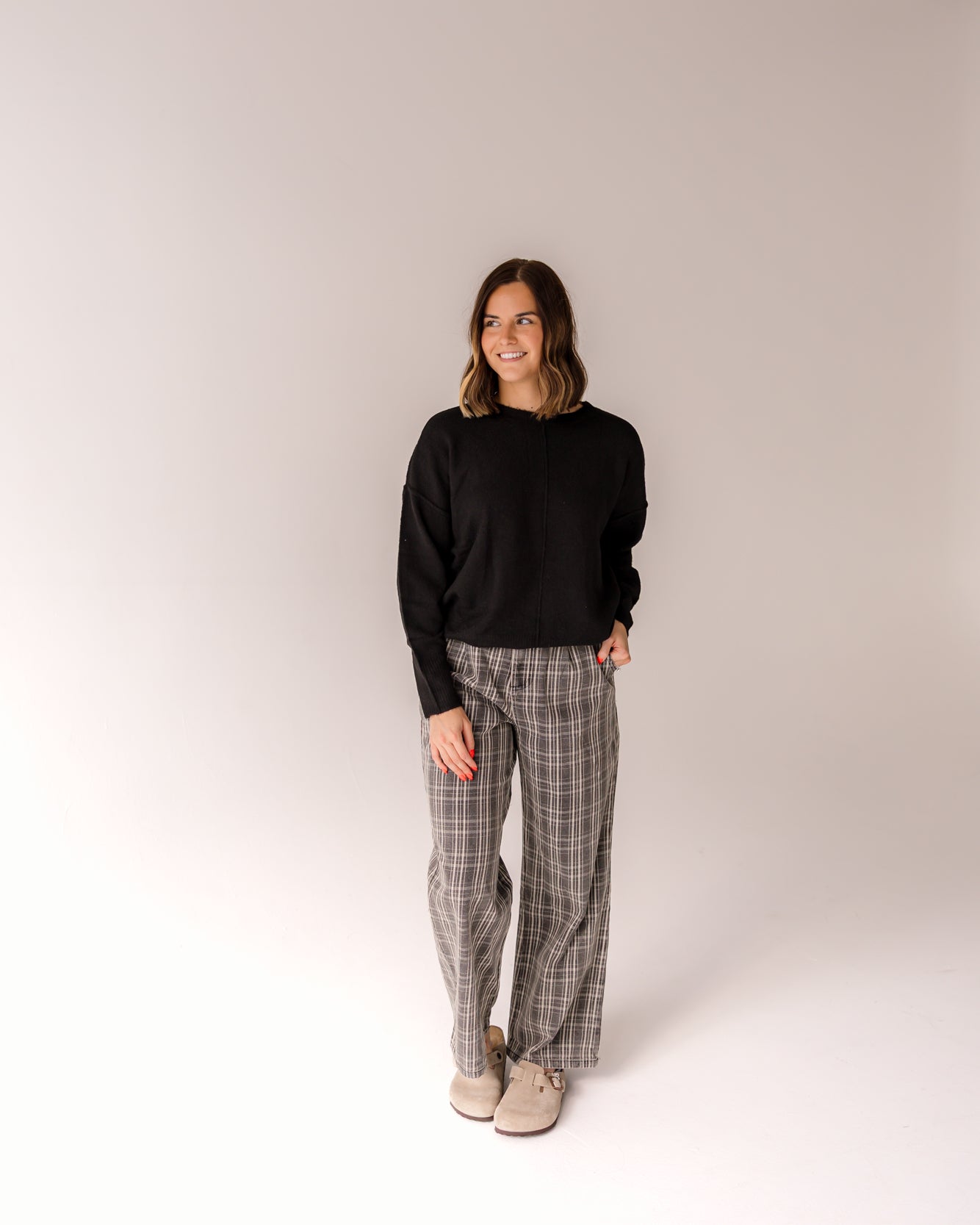 Dixie Pleated Wide Leg Pants | Grey Plaid