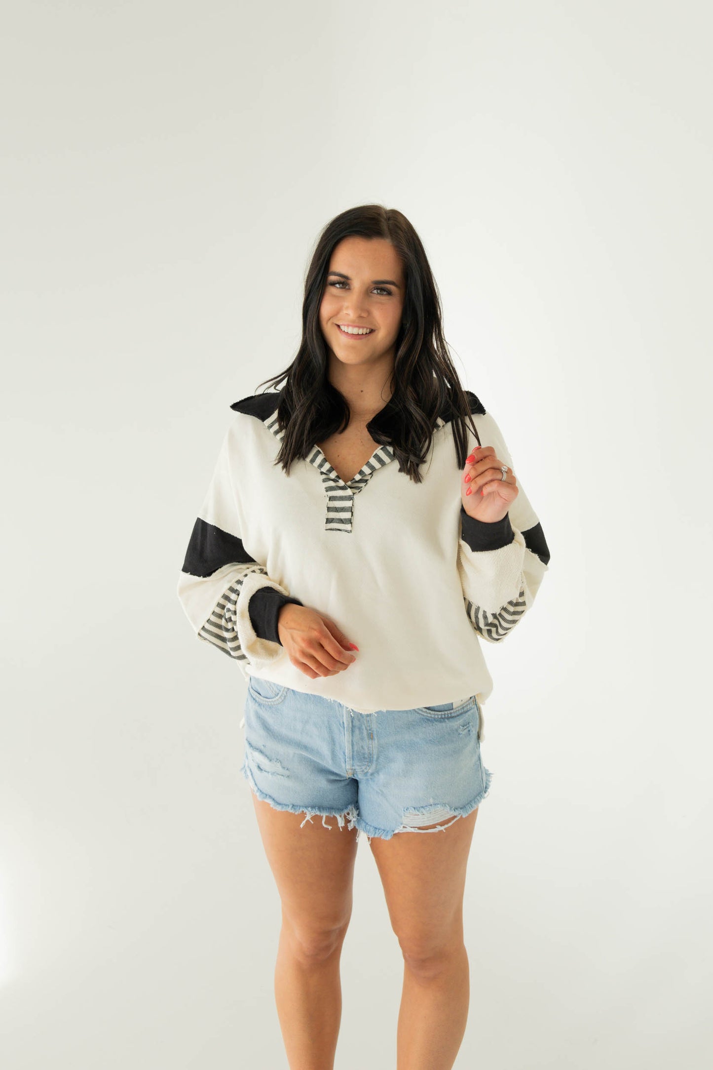 Sydney French Terry Colorblock Top | Cream/Black