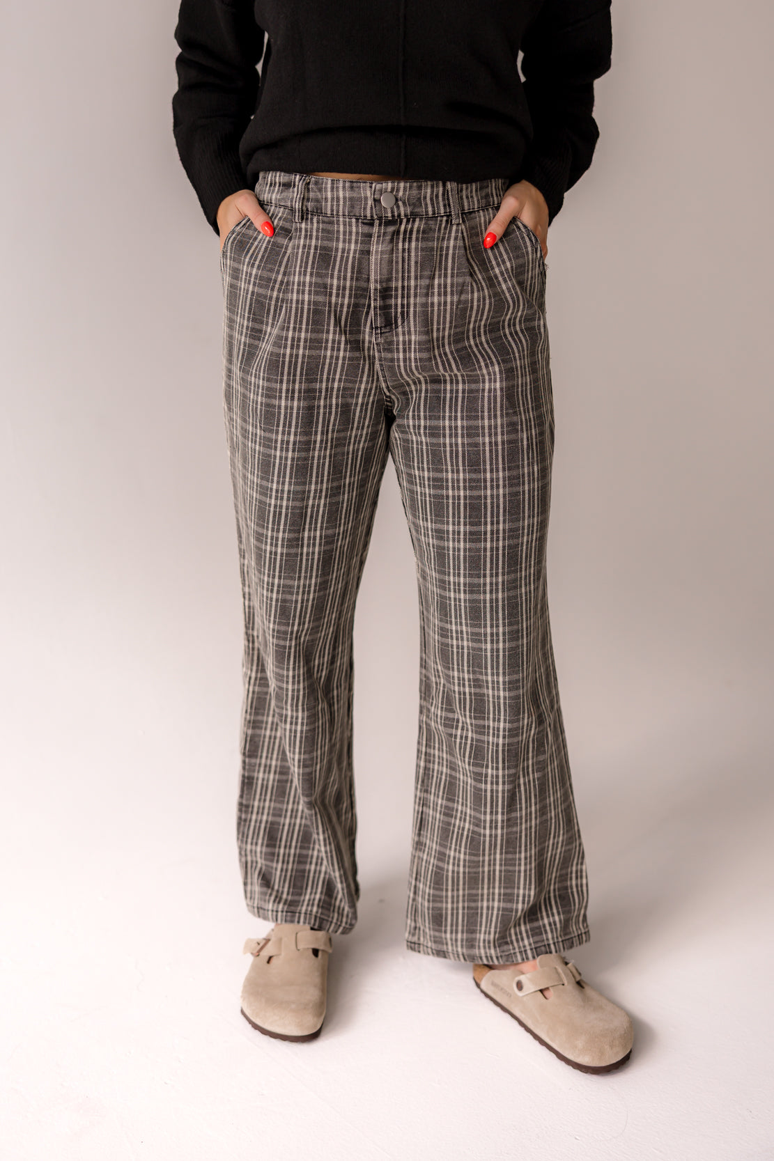 Dixie Pleated Wide Leg Pants | Grey Plaid