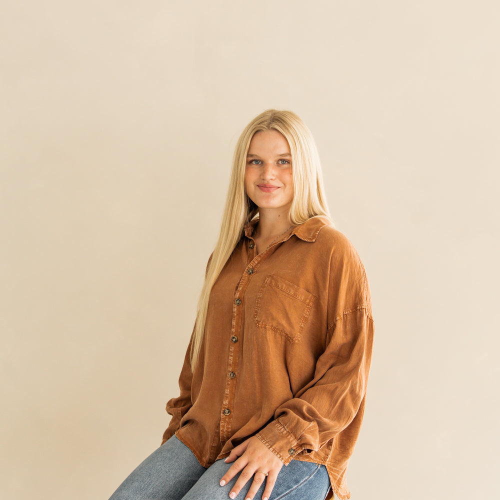 Josie Washed Button Down Shirt | Wooden