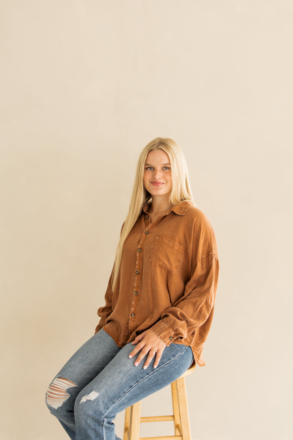 Josie Washed Button Down Shirt | Wooden