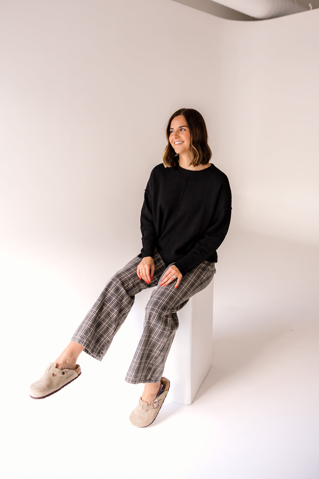 Dixie Pleated Wide Leg Pants | Grey Plaid