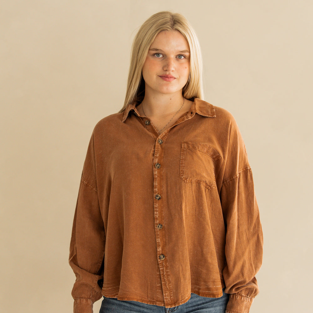 Josie Washed Button Down Shirt | Wooden