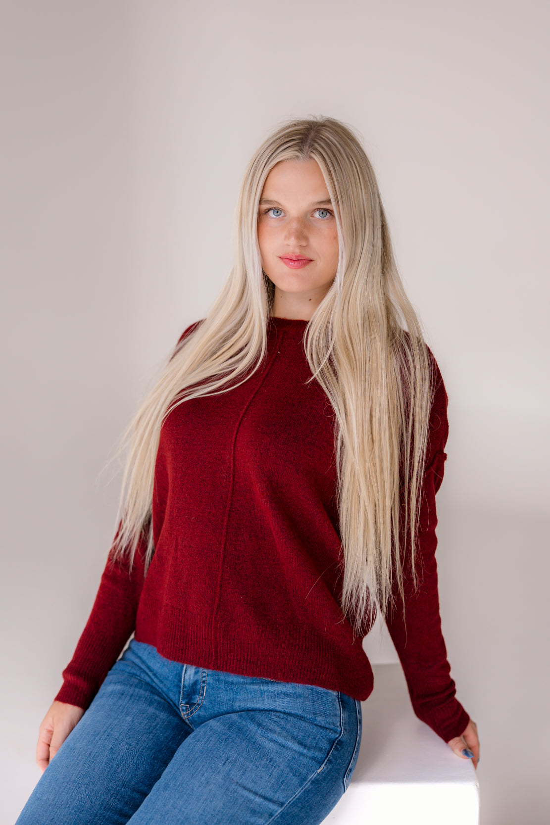 Maya Basic Knit Sweater | Burgundy