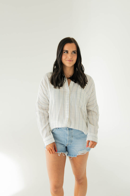 Adelynn Striped Gauze Button Up | Ivory/Chambray
