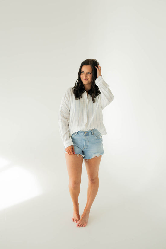 Adelynn Striped Gauze Button Up | Ivory/Chambray