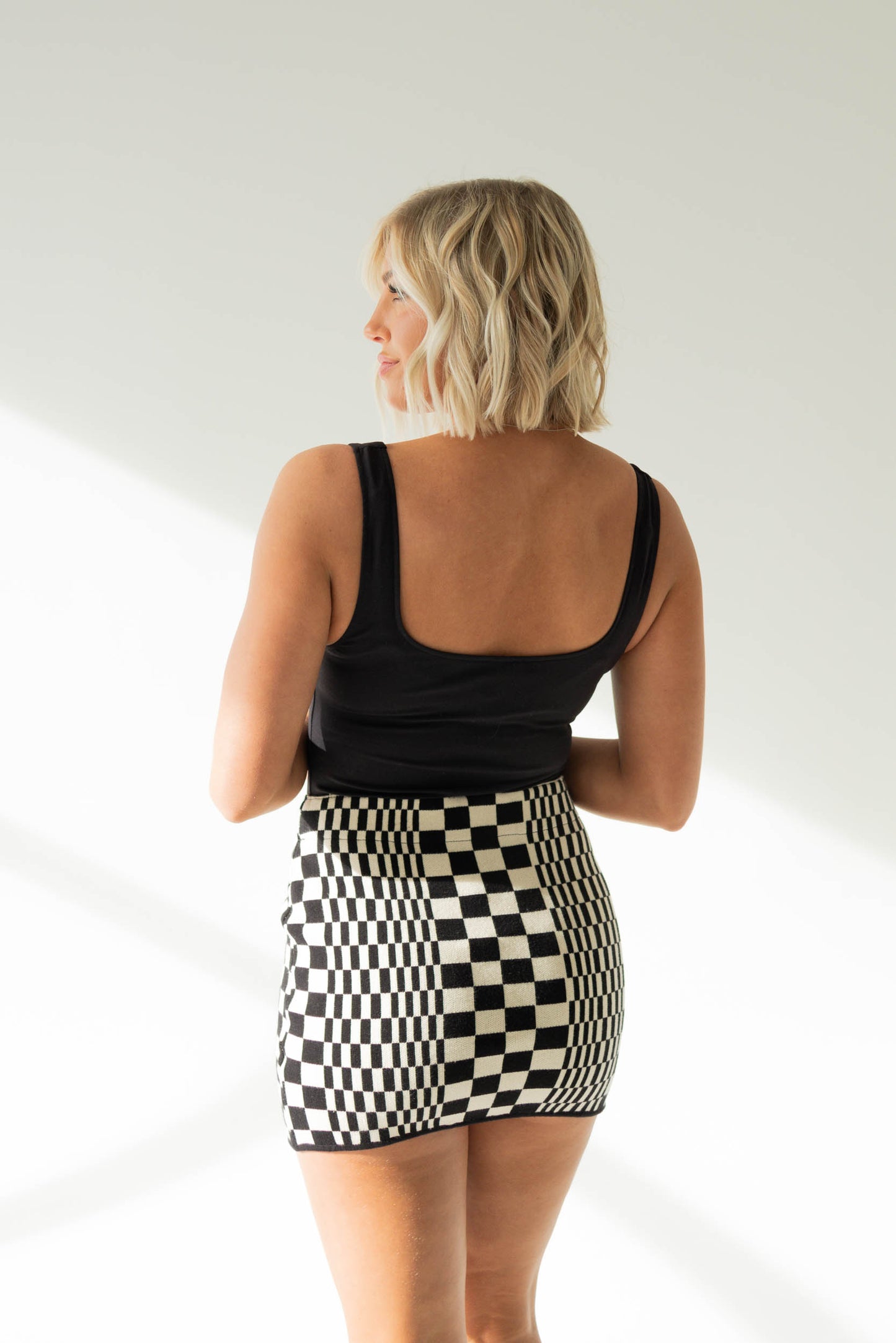 Zoey Chess Patterned Skirt | Black/White