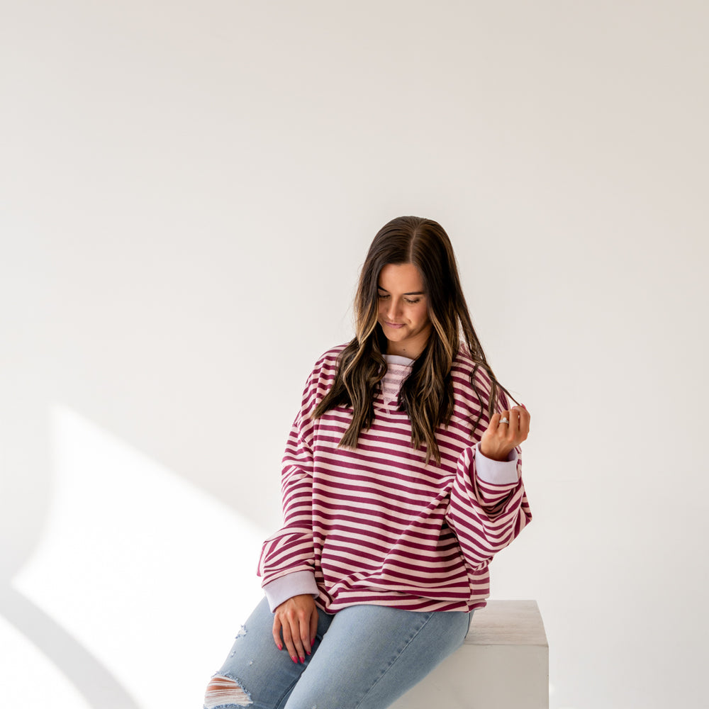 
                      
                        Classic Striped Oversized Crewneck | Raspberry Combo
                      
                    