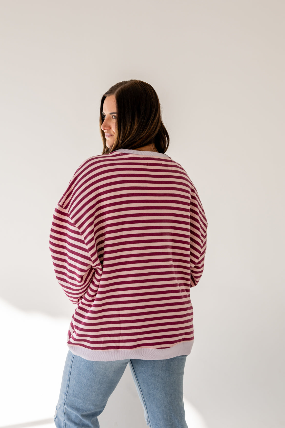 Classic Striped Oversized Crewneck | Raspberry Combo