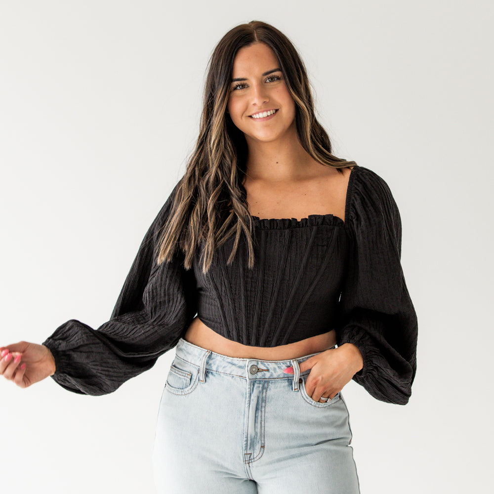 Ashley Cropped Corset Top | Black