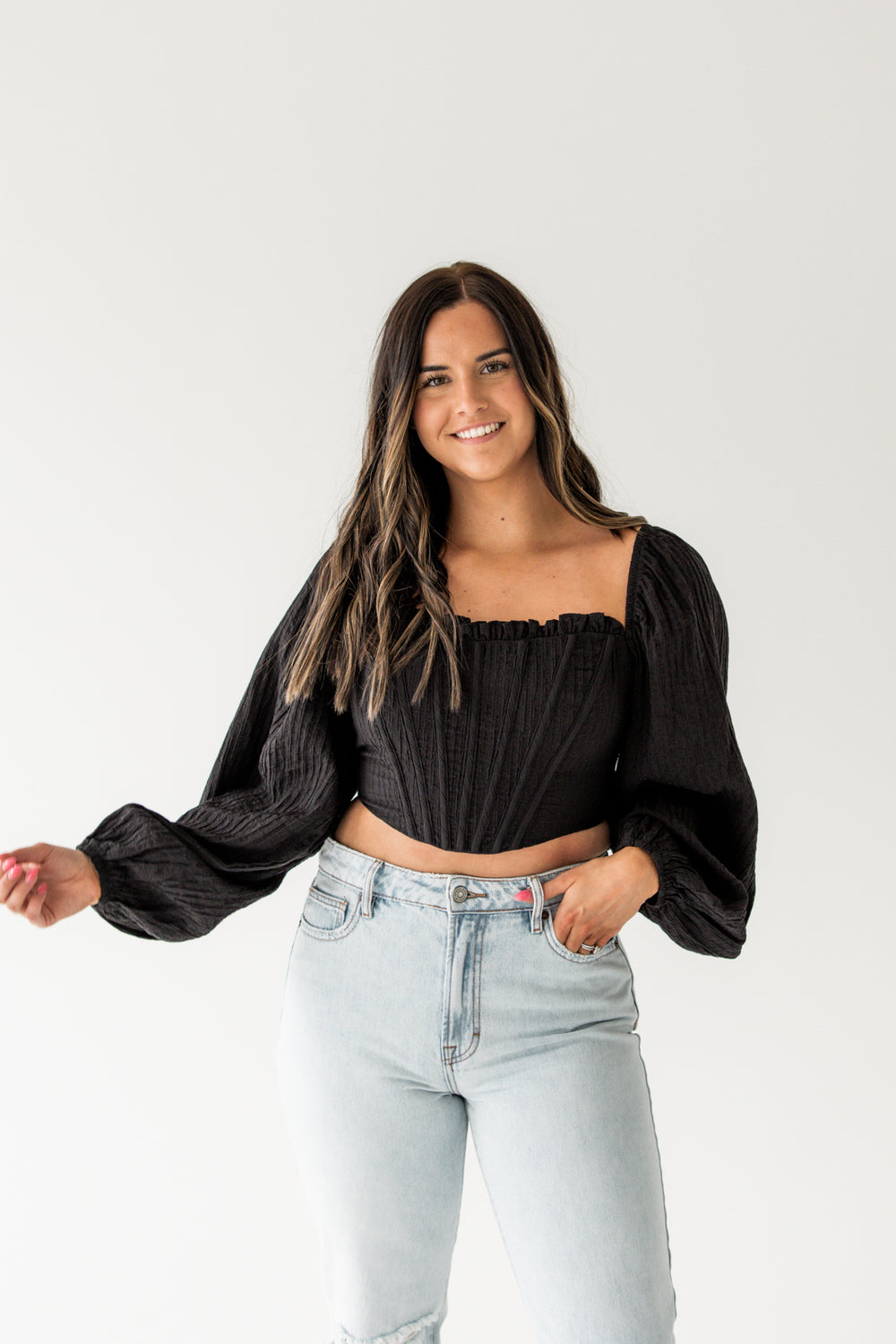 Ashley Cropped Corset Top | Black