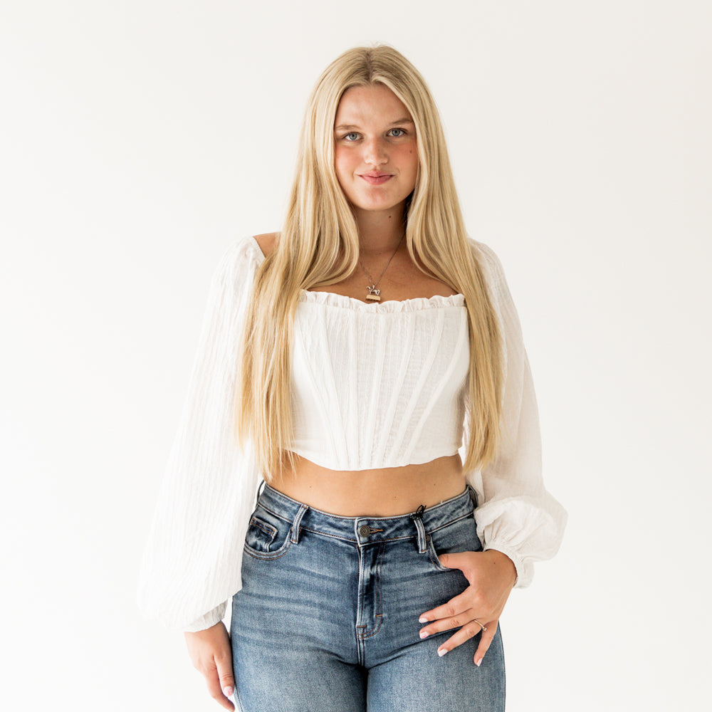 
                      
                        Ashley Cropped Corset Top | Off White
                      
                    