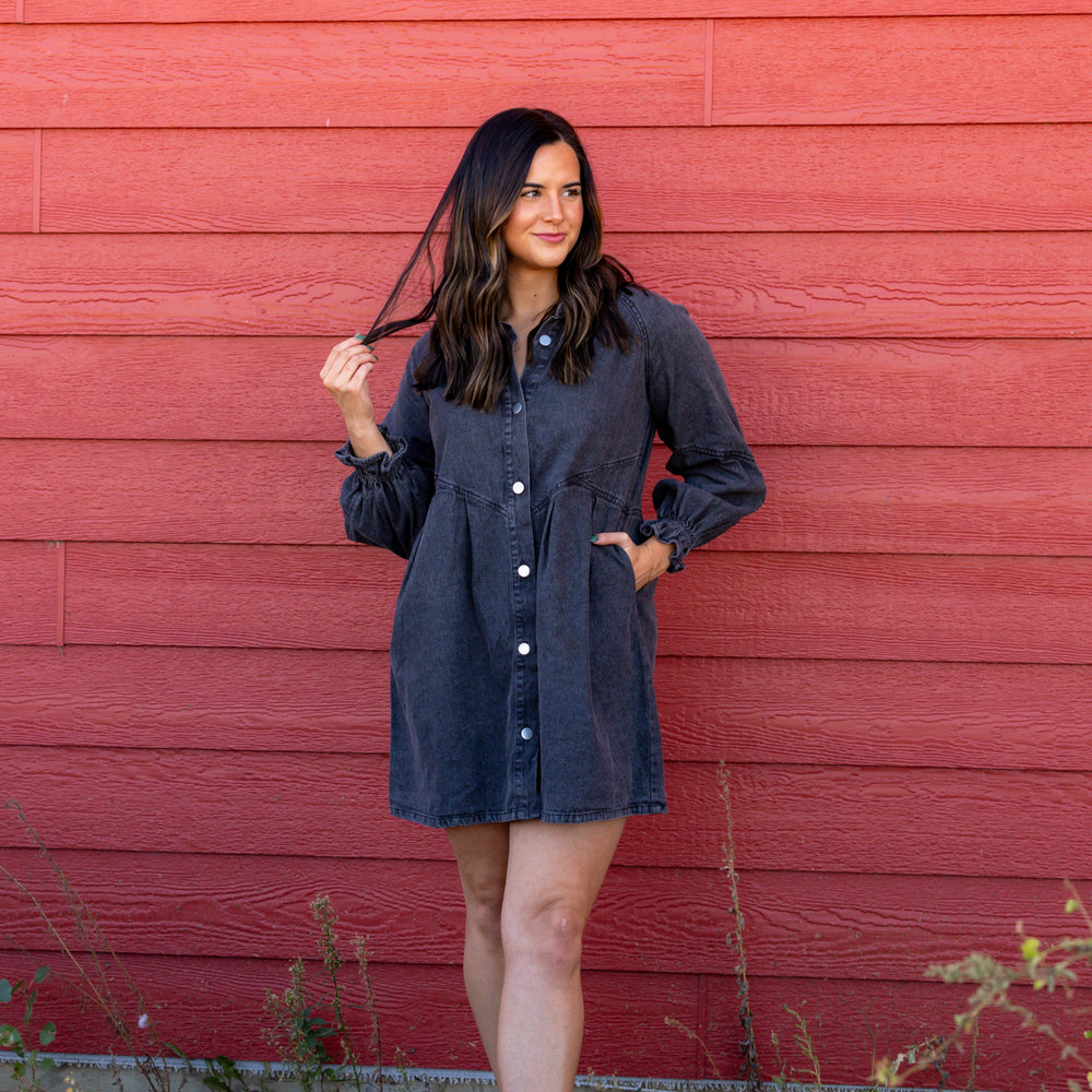 Catalina Washed Denim Dress | Black